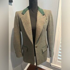 Vintage Tweed and Suede Blazer, Green, Size 4